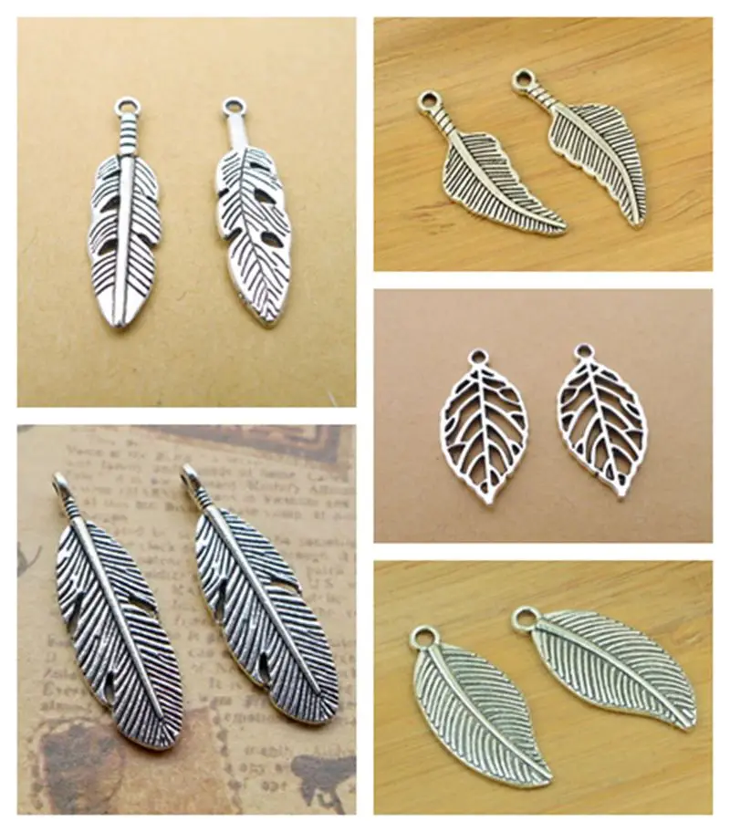100 шт./лот подвеска в виде листьев из сплава под старину Серебро Бронза фурнитура