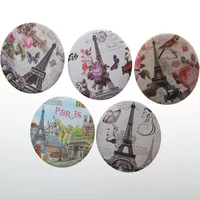 75mm exquisite plastic portable pocket mirror round shape foldable makeup mirror eiffel tower girls cosmetic mirrors