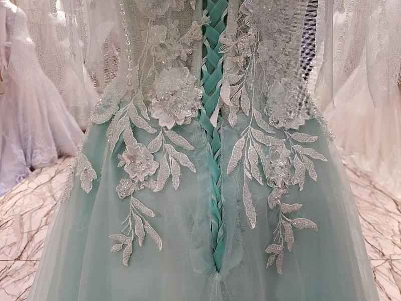 LS89373 Длинные вечерние платья Тюль с плеча бисером линия короткими рукавами и