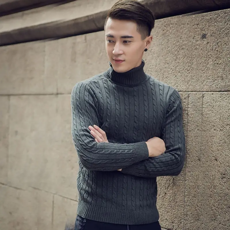 

Men's sweater tight long sleeved turtleneck sweater warm winter thick black men