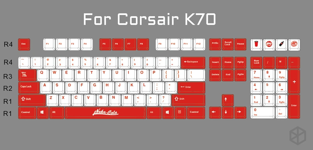 Nuca Cola Fallout Вишневый профиль Keycap набор толстый PBT белый красный лазер гравированный dip краситель gh60 xd64 xd84 96 87 104 k70 razer corsair