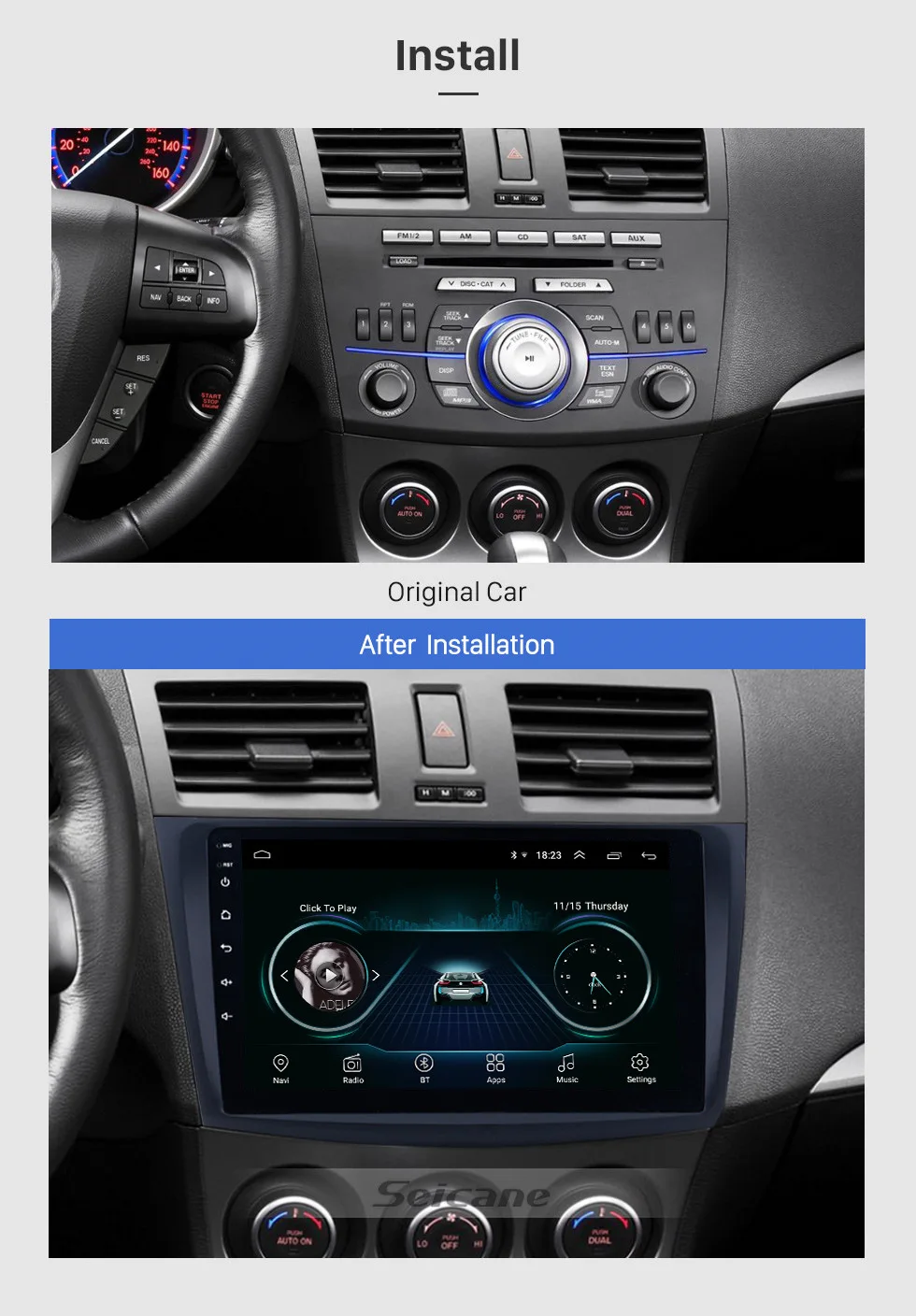 Seicane Android 8,1 автомобильный Радио gps мультимедийный блок плеер 2Din для 2009 2010 2011 2012 MAZDA 3 9 дюймов Wifi Bluetooth радио gps