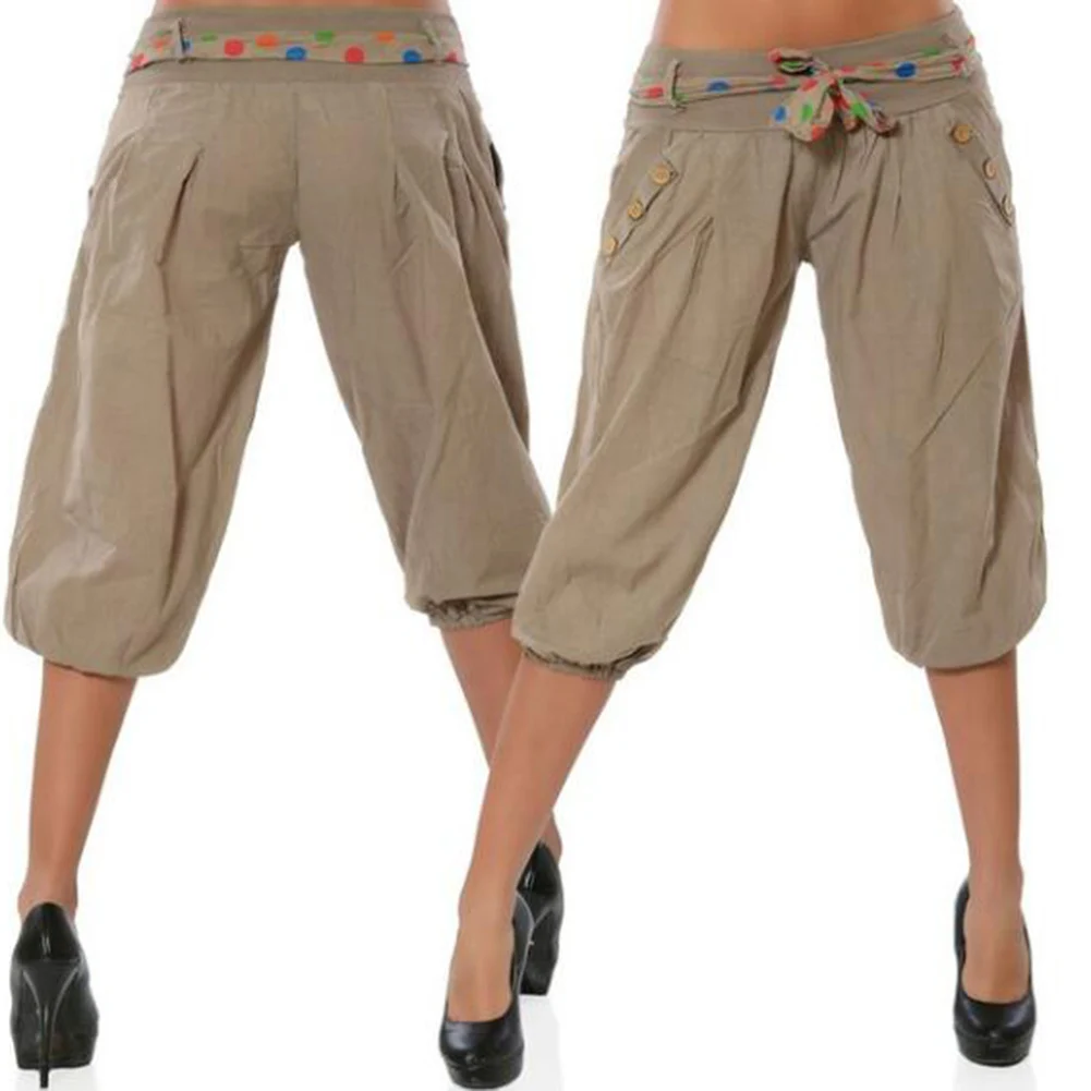 2018 женские летние повседневные укороченные брюки с эластичной резинкой на талии