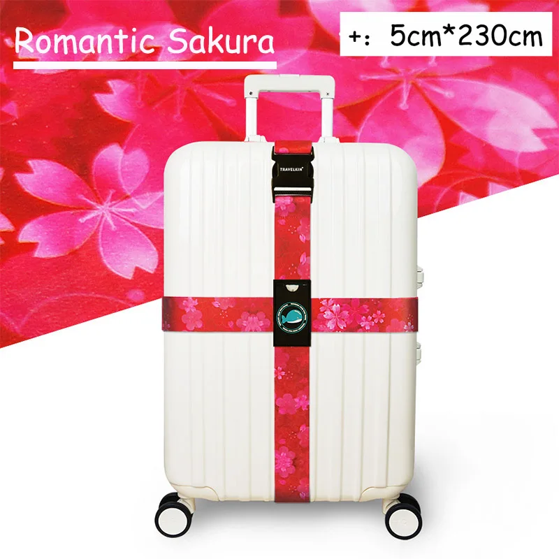 Romantic Sakura Багажный ремень, регулируемый ремень для путешествий, упаковка чемодана, безопасная Пряжка, веревка, багажный ремень, аксессуары для путешествий, разноцветные безопасные ремни - Цвет: Romantic Sakura