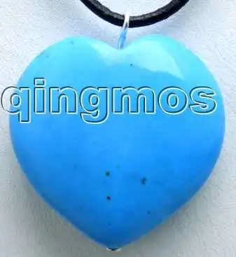 Big 30mm heart Blue Stone pendant and Black leather cord 18&quot necklace-pen011 | Pendants
