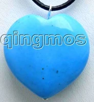 big 30mm heart blue stone pendant and black leather cord 18 necklace pen011