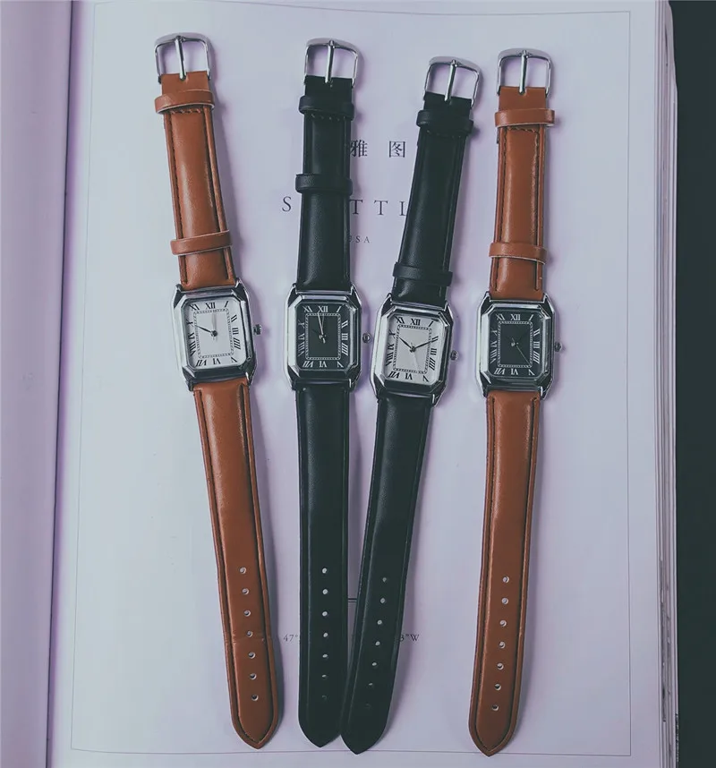 

Art style vintage leather watches women simple roma number rectangle retro watch 2018 BGG brand fashion lades wristwatches gifts