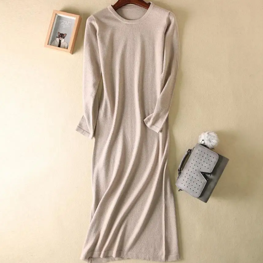 Новинка женское длинное платье свитер кашемировое эластичное вязаное платья|dress