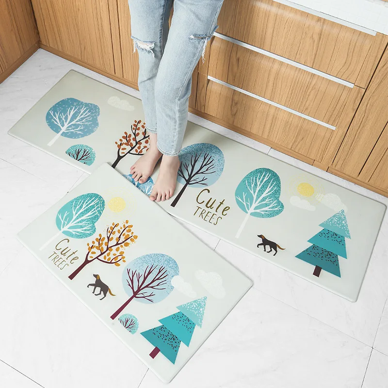 Long Kitchen Mat Bath Carpet Printing Mats PVC Leather Anti Slip Bottom Mat Waterproof Mat for Home Kitchen Oil-Proof Floor Mat