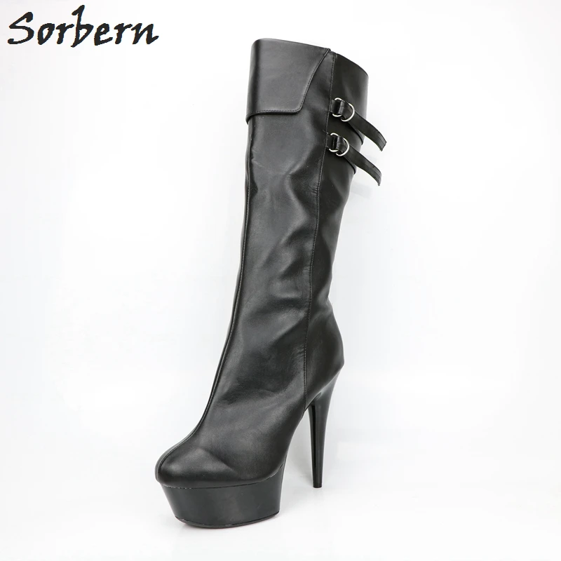 

Sorbern Super High Heels 15Cm Mid Calf Boots Large Size Women'S Boots Punk Woman Shoe Round Toe Boots Size 44 Ladies Shoes