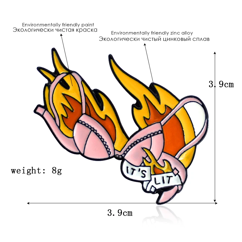Сексуальный бюстгальтер брошь &quotэто LIT' сверкающими пламени нижнее белье эмаль