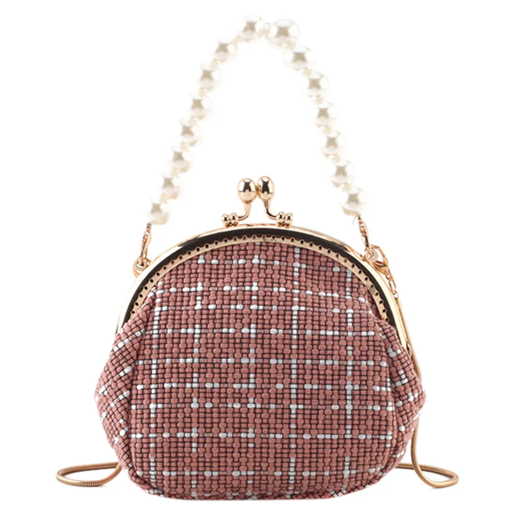 Розовый Women Bag Pearls Two Packages Messenger Bag Luxury handbag Holiday Beach Bag Purse Student bags for women Composite bag bolsos - Цвет: Розовый
