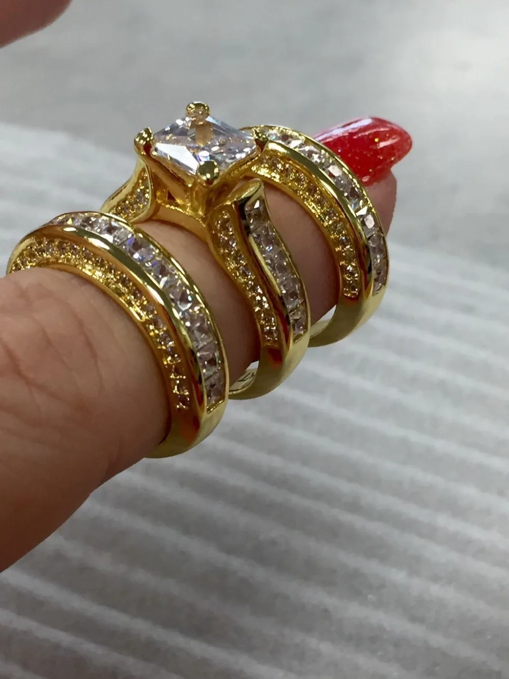Роскошное кольцо с голубым кристаллом 20ct фианит AAAAA 3-в-1 обручальное кольцо для женщин желтого золота с Обручение кольцо