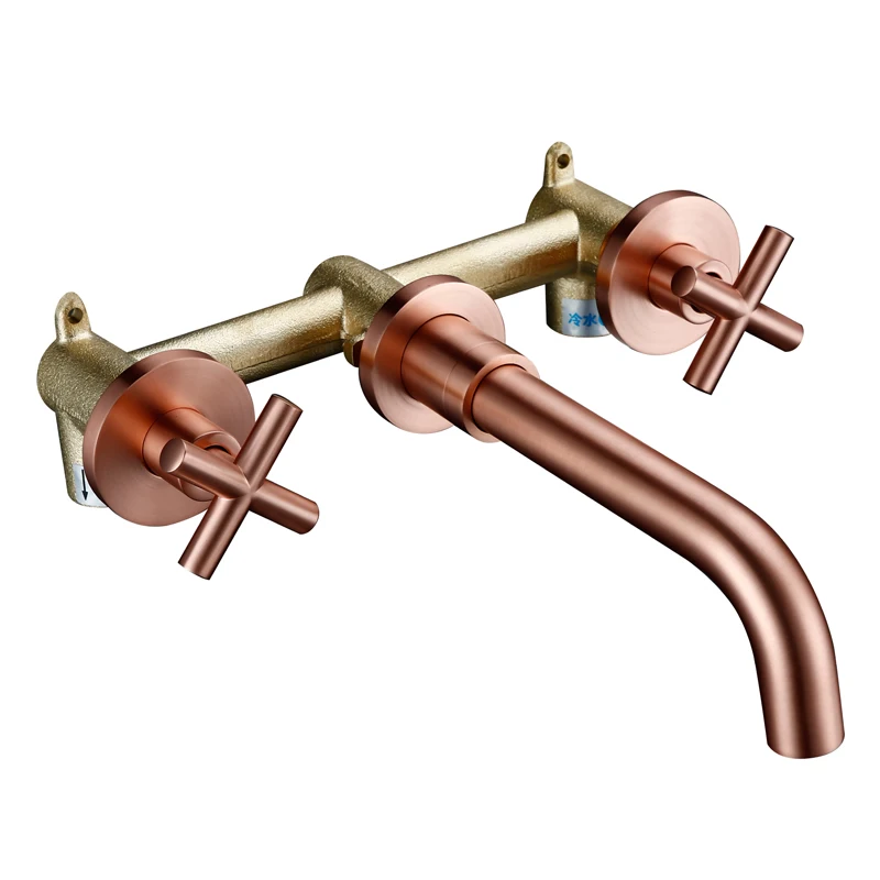 Burnished Copper Краны Топ Мода Новое поступление настенная раковина смеситель набор ванная комната носик кран с двойным рычагом в матовый черный/полированный золотой - Цвет: Burnished Copper