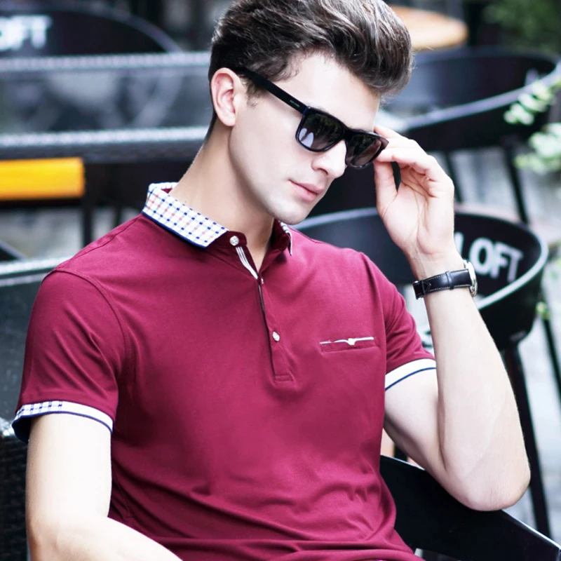 Мужская хлопковая рубашка поло с коротким рукавом в деловом стиле|men polo shirt men|polo