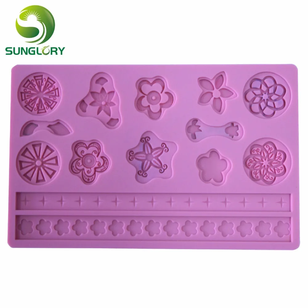 

Bakeware Gum Paste 3D Silicone Lace Mold Fondant Decoration Flower Silicone Cake Mold DIY Baking Tool Cake Decorating Tools Pink