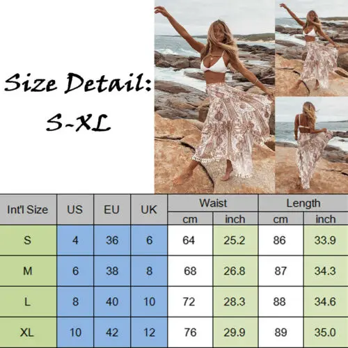 Женская длинная юбка с высокой талией Длинная пляжная в стиле бохо цветочным