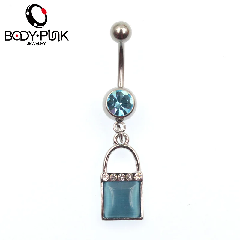 

BODY PUNK Stainless Steel Blue Lock Dangle Navel Belly Button Rings Women Sexy Piercing Body Piercing Jewelry Women