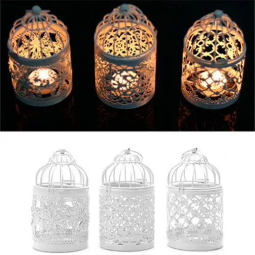 Популярный Романтический клетка подсвечник белый металл Tealight Свадебные