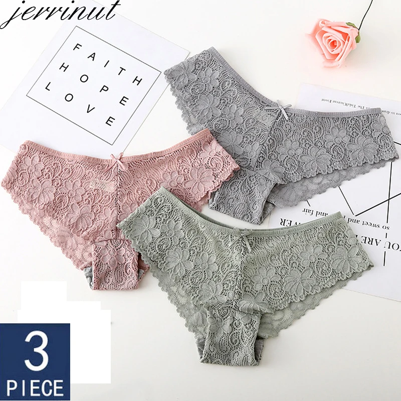 3 шт. женские кружевные прозрачные трусики из хлопка