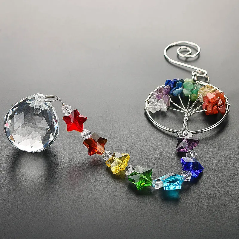 H& D Дерево жизни хрустальный шар-Призма Suncatcher Радуга производитель люстра Декор чакра окно сад подвесной кулон орнамент
