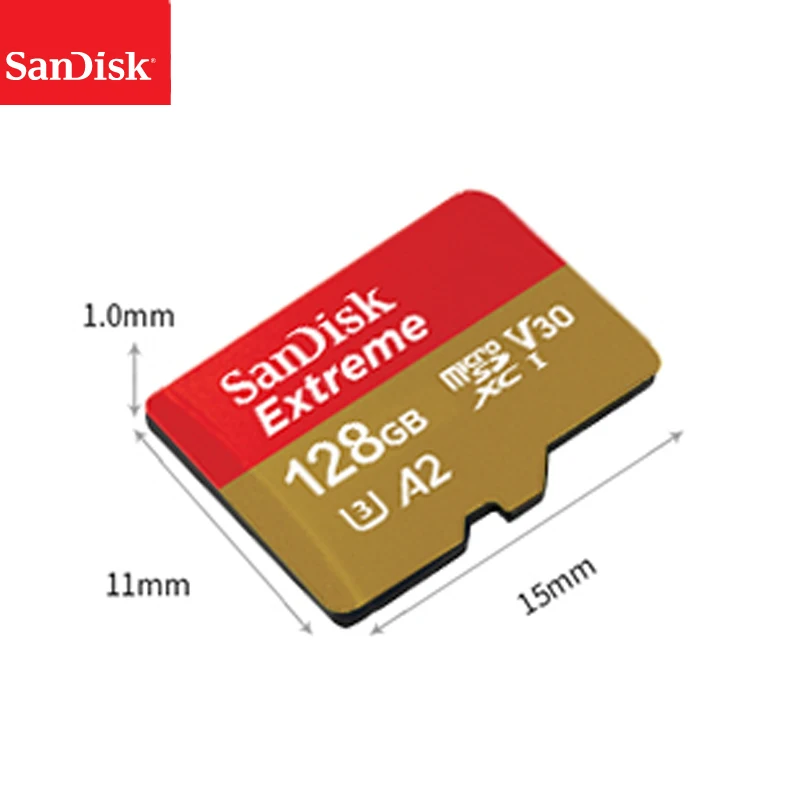 Карта памяти SanDisk Extreme Micro SD 128 ГБ 64 32 microSDHC/microSDXC U3 скорость чтения до 160 МБ/с./с UHD 3D 4K