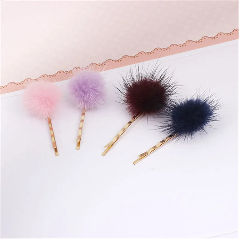 Устройство для девочек 1 пара норки мини Pom Poms заколки волос женские аксессуары