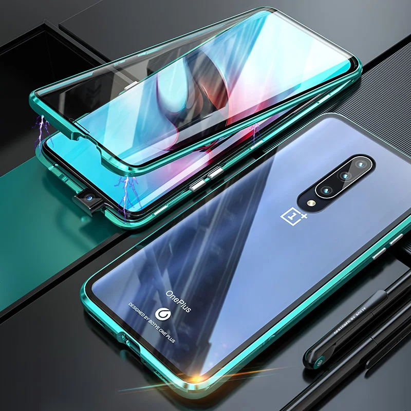 Защитный Магнитный чехол на весь корпус для Oneplus 7 Pro металлический бампер 360