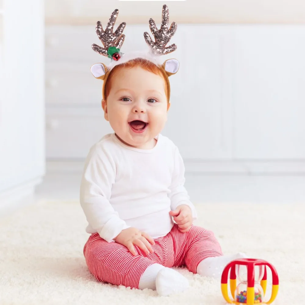 Теплая Рождественская повязка на голову с оленьими рогами и блестками