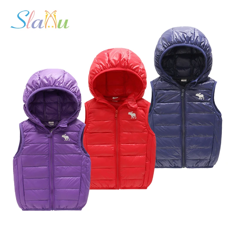 Slaixiu/осень теплая детская безрукавка тонкий хлопок одежда жилет с капюшоном