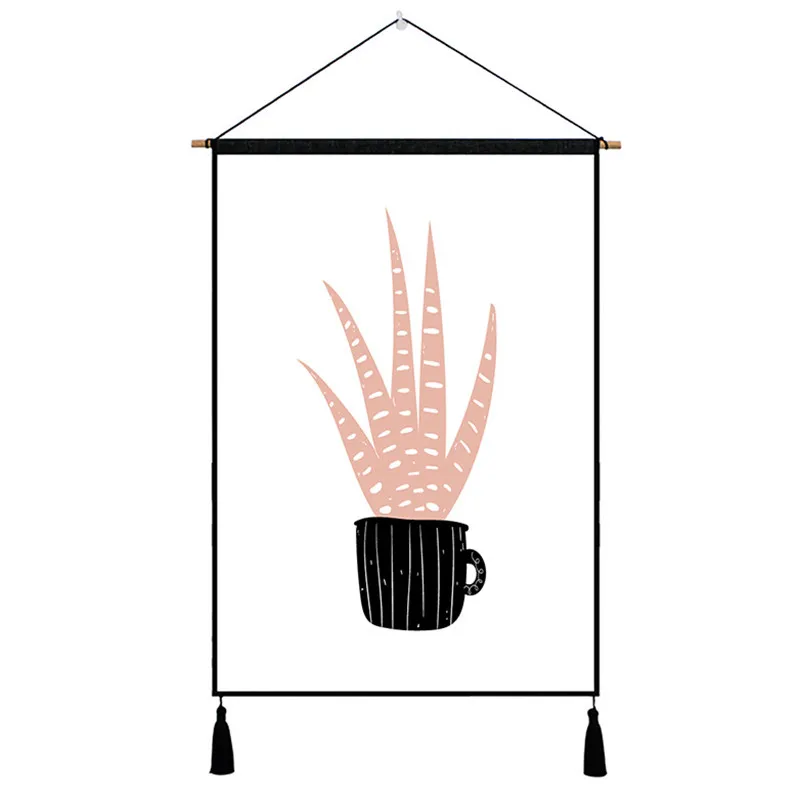 Abstract Watercolor Cactus Wall Painting Print Poster Nordic Wood Solid Hanging Living Room Modern Home Decoration | Дом и сад