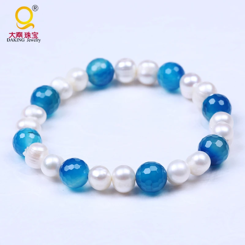 Браслет Daking из натурального пресноводного жемчуга голубой граненый браслет