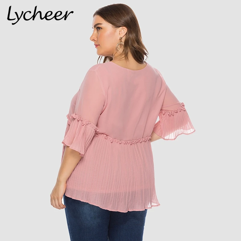 Lycheer плюс размеры Элегантный шифон для женщин блузка рубашка Большой размер