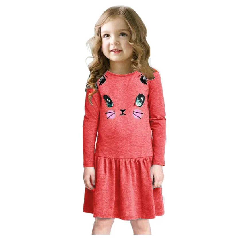 Cat Girls Dress Long Sleeve Girls' Jumpers Blouses t shirt Children Clothes Girl Dresses Cotton Princess | Детская одежда и