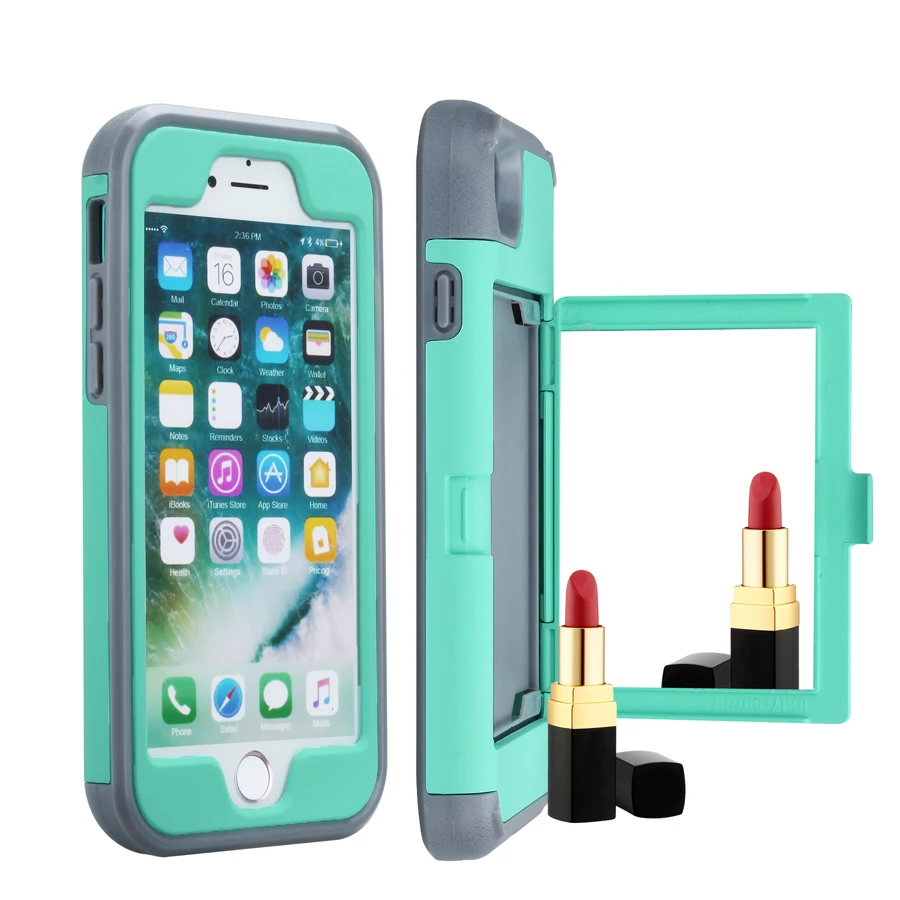For iPhone 7 7plus Mirror Case Shockproof Phone Covers Card Slot Heavy Duty Shells 6 6S 6Sp 8 8plus Full Protection |