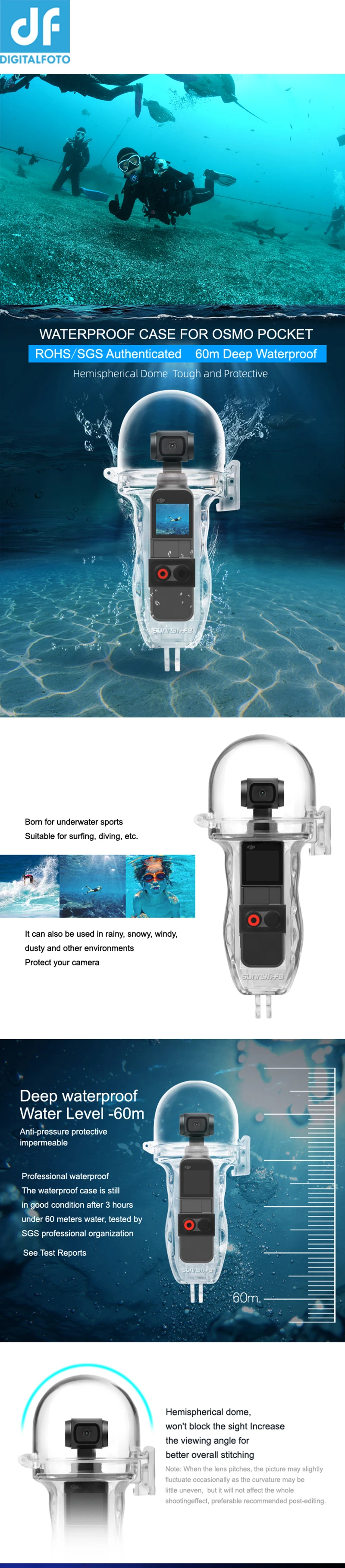 DJI Osmo Карманный 60 м чехол для дайвинга корпус водонепроницаемые корпуса защитный Подводные Детали Камера Osmo карманные аксессуары
