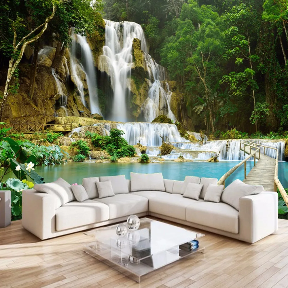 

beibehang Waterfall Landscape 3D Non-woven TV Background Photo Wallpaper Living Room Bedroom Custom Wall Mural Wall Covering