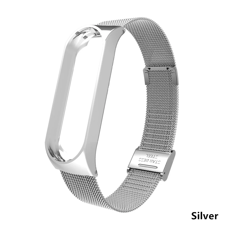 Silver Браслет для mi Band 4 и 3, металлический браслет, аксессуары для смарт-браслета для Xiaomi mi, браслет Xia mi Xaio mi Xao mi Xio mi - Цвет: Silver
