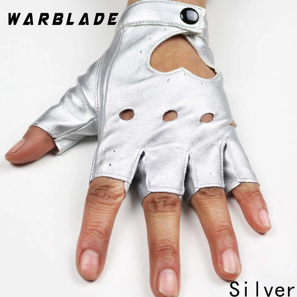 WarBLade, высококачественные женские кожаные перчатки, модные, без пальцев, Звездные, полые, вечерние, дышащие, на половину пальца, варежки для женщин - Цвет: Silver