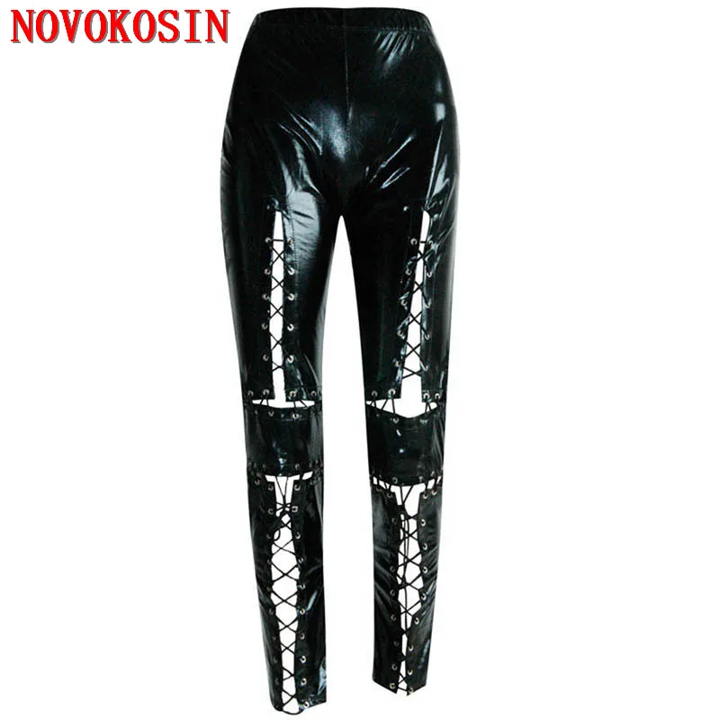 XB3 S-2XL 2018 New Women Faux Leather Bandage Trousers Plus Size Female Skinny PU Femme Pantalon Pant Punk Rock Pencil Pants |