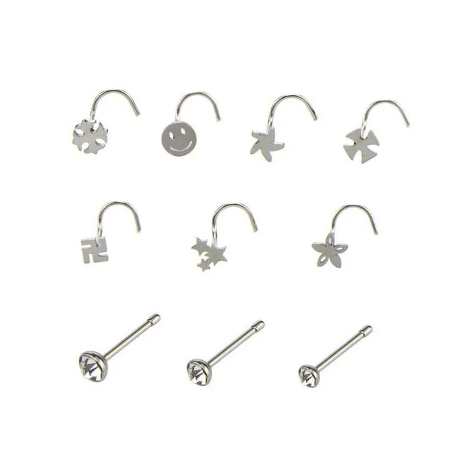 Поддельное кольцо для пирсинга носа 10 шт. в комплекте из нержавеющей стали со