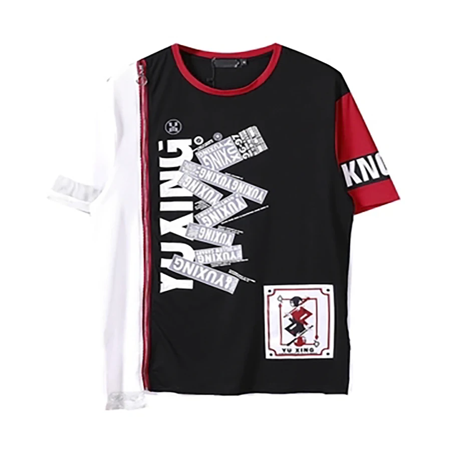 Мужская Уличная футболка в стиле хип хоп Повседневная на молнии с коротким