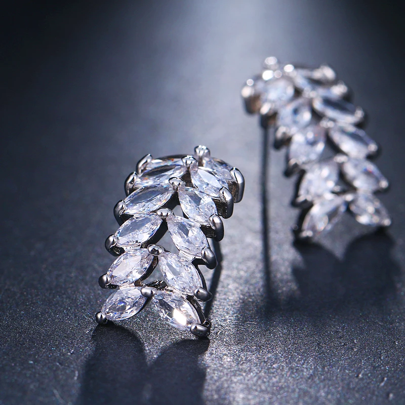 GMGYQ Хрустальный лист Vormige Lange Oorbellen Luxe Bruids Witte Kubieke Zirkoon Sieraden аксессуары Voor Vrouwen