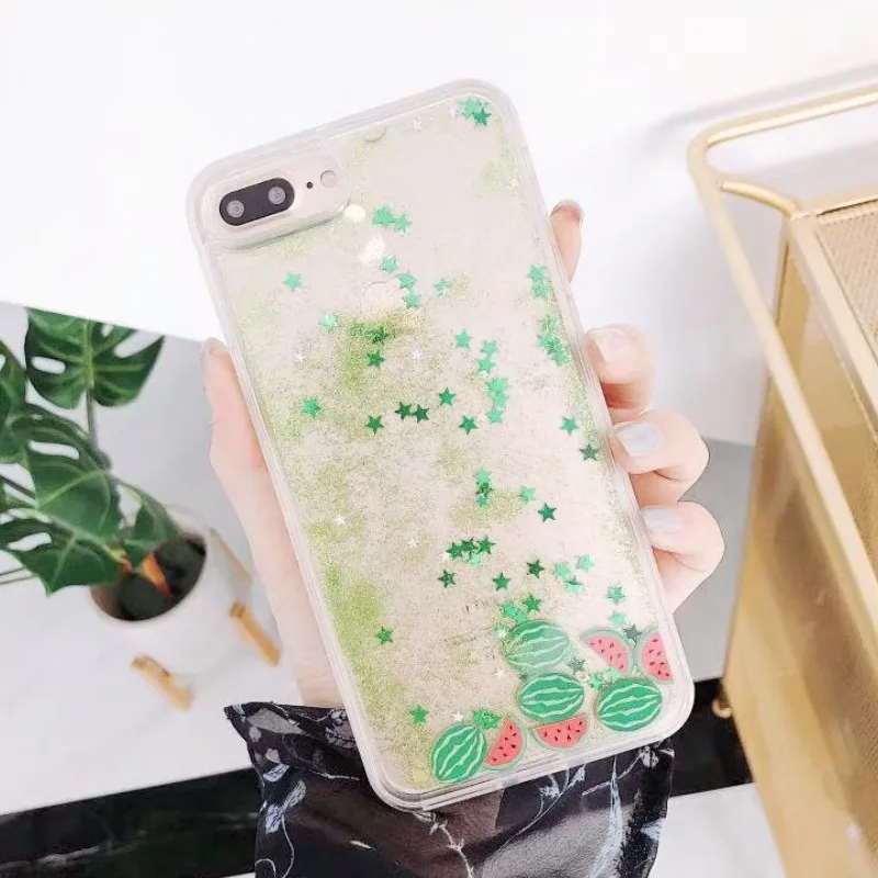 Fashion Liquid Avocado Watermelon Cactus Phone Cases For iPhone 6 6s 7 8 Plus X XS XR XSMAX Dynamic Quicksand Back Cover Capa | Мобильные