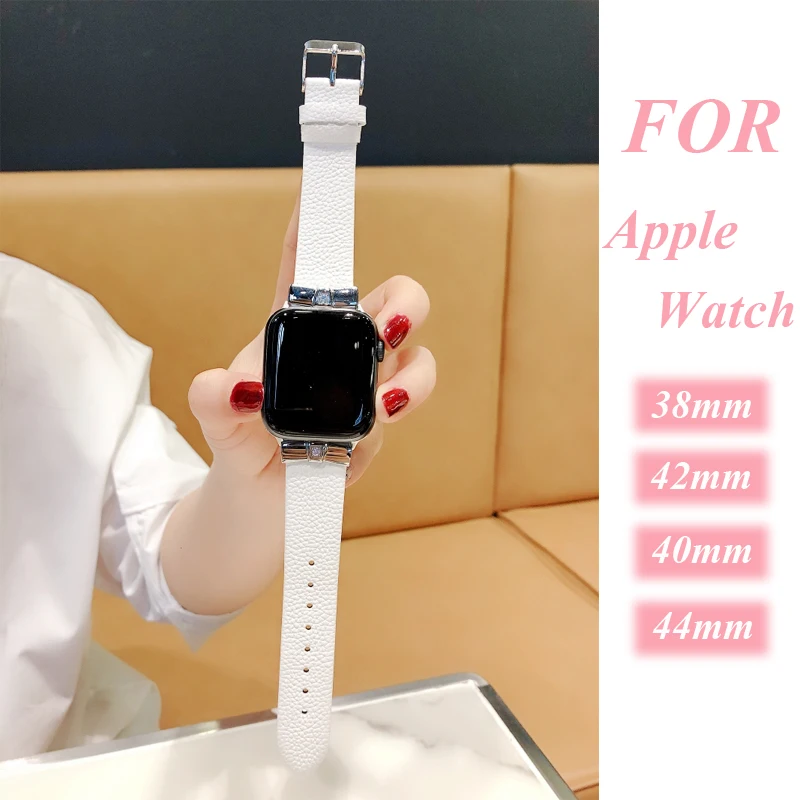 Ремешок для часов Apple watch 4 44 мм 40 42 38 женский кожаный браслет с бриллиантами