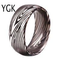 ygk brand hot sales 8mm black dome the damascus pattern engraved mens tungsten carbide for wedding ring