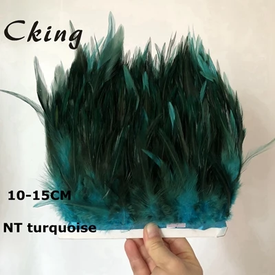 NT turquoise 10 метров белый Куриный перо планки 10-15 см 4-6 дюймов DIY седло для петуха перо отделка бахромой пришит на атласной лентой ремесла - Цвет: NT turquoise