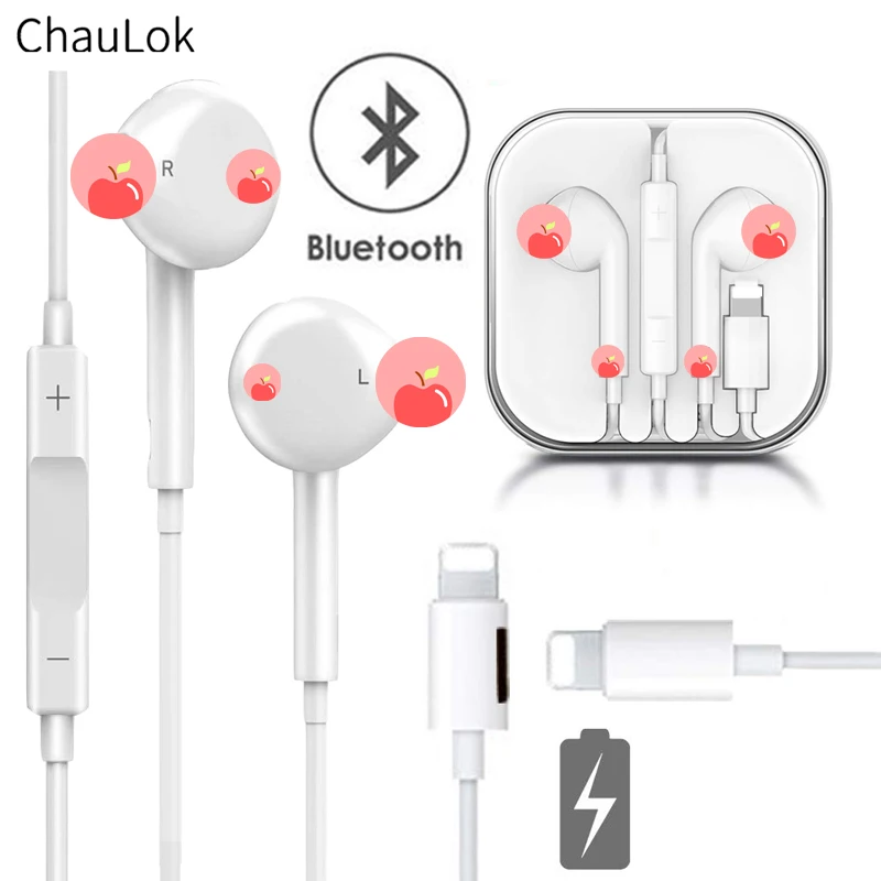 Наушники Bluetooth в ухо с микрофоном и функцией зарядки, Спортивная Проводная гарнитура для iPhone 6S 7 8 Plus X XR XS Max iPad