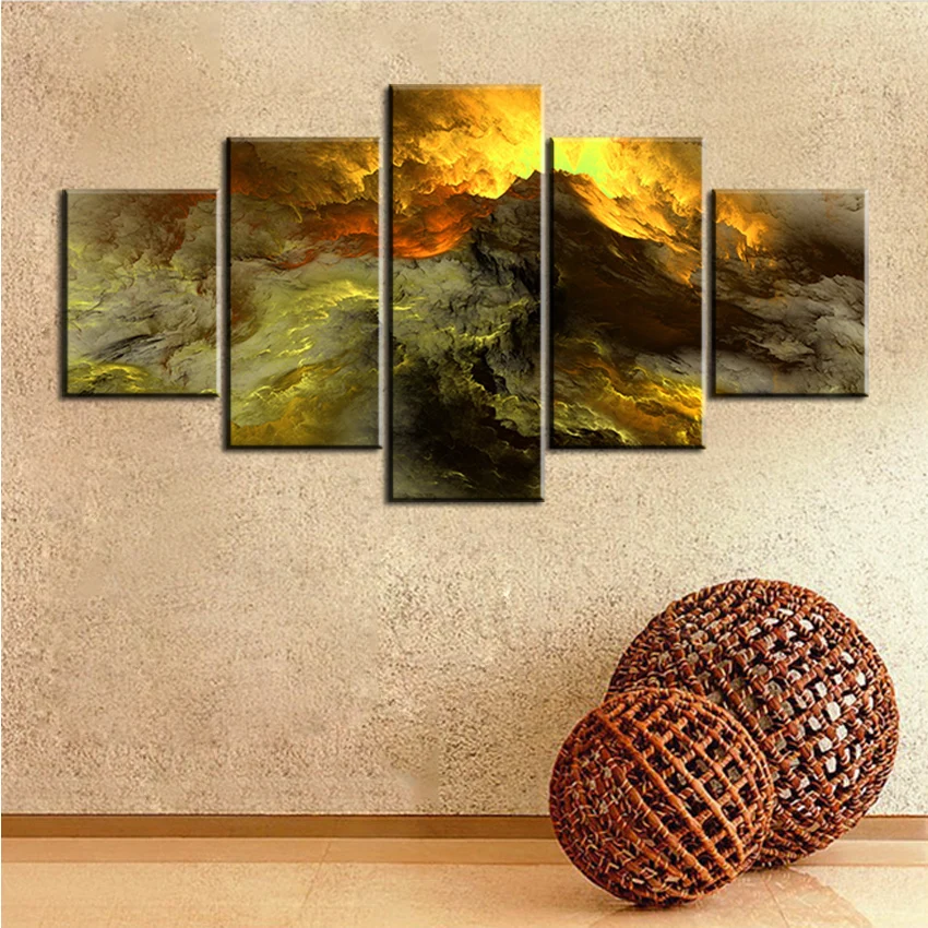 

5 pc Set darkness grey yellow abstract cloud NO FRAME Painting Canvas Prints Wall Art Pictures For Living Room Decorations