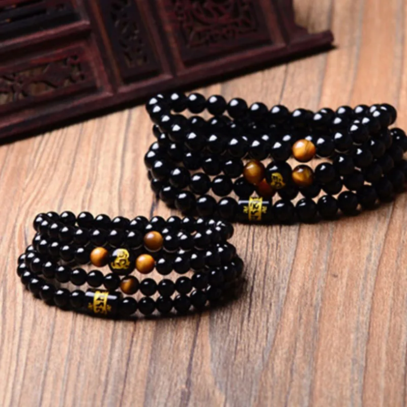 Натуральный черный 108 четки тигровый глаз бусины камень ювелирных изделий